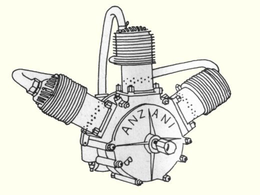 Vue d'un moteur Anzani trois cylindres