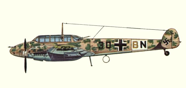 Vue d'un Bf 110C-1 (origine : Fighters 1939-1945 - Kenneth Munson)