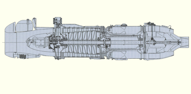 Vue en coupe d'un réacteur BMW 003 (origine : Gallica, Pégase, octobre 2003)