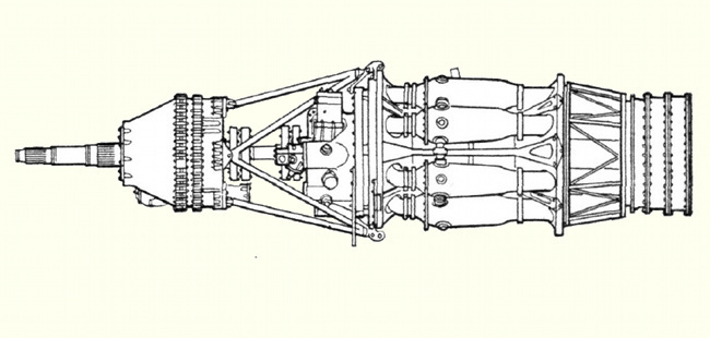 Vue d'un turbopropulseur Bristol Coupled Proteus 610