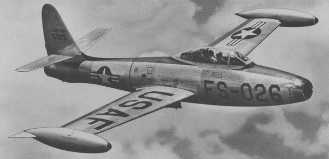 Vue d'un F-84E Thunderjet (photo : Bombers of the 20th Century)