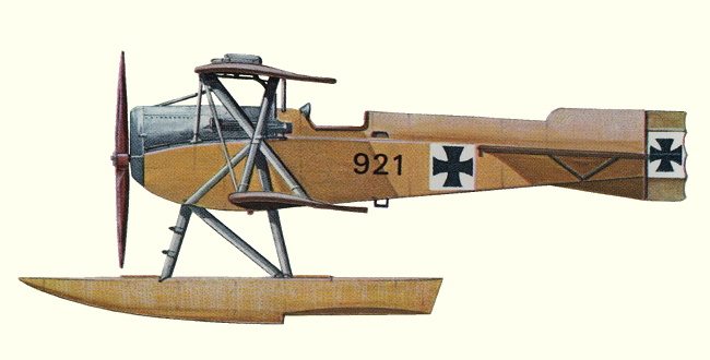 Vue d'un hydravion Hansa-Brandenburg KDW (origine : Fighters 1914-1919 - Kenneth Munson)