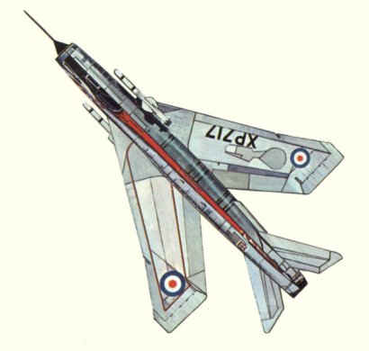 Plan d'un Lightning F.3 (origine : Fighters, encyclopaedia of world aircraft - Kenneth Munson)