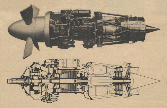 Vue d'un turbopropulseur Napier Eland (photo : Gallica - l'Aéronautique, Paris, septembre 1954)