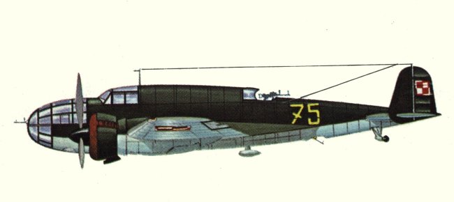 Vue d'un PZL P.37 Los B (origine : Bombers 1939-1945 - Kenneth Munson)