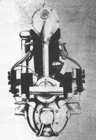 Vue arrière d'un moteur S.P.A. 6A (photo : Jane's fighting aircraft of World War I John W.R. Taylor)