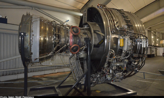 Vue d'un réacteur Rolls-Royce Trent 900 (photo : JN Passieux - Musée de l'Air et de l'Espace du Bourget)